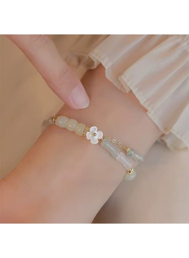 ممتاز سوار يده الخيزران من اليشم بالزهرة - مجوهرات صينية أنيقة للحظ للسيدات - Image 5